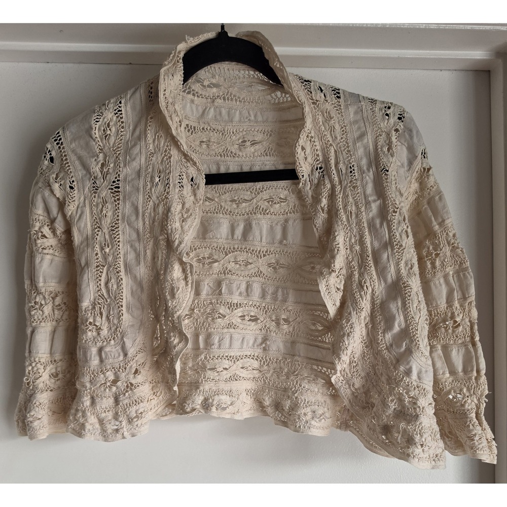 Principles Petite Bolero S Cream Cotton Crochet Lace 3/4 Sleeve Boho Shrug Top